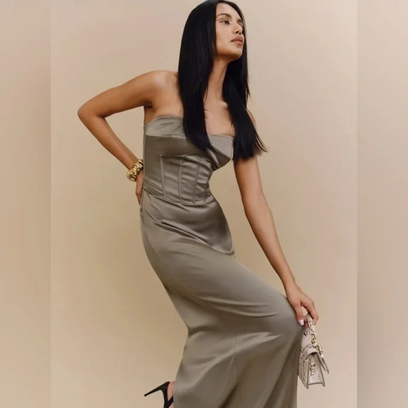 chinese dress ladies Teal Satin Corset Maxi Dress